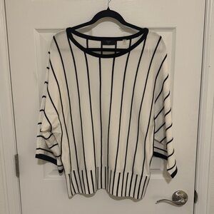 Tahari Black and Cream Striped Top